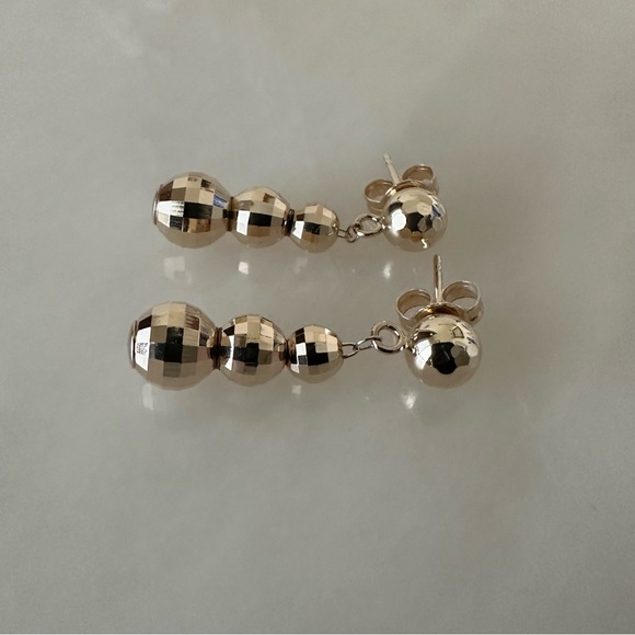 14k Solid Gold Dangle Disco Ball Earrings - Picture 5 of 15